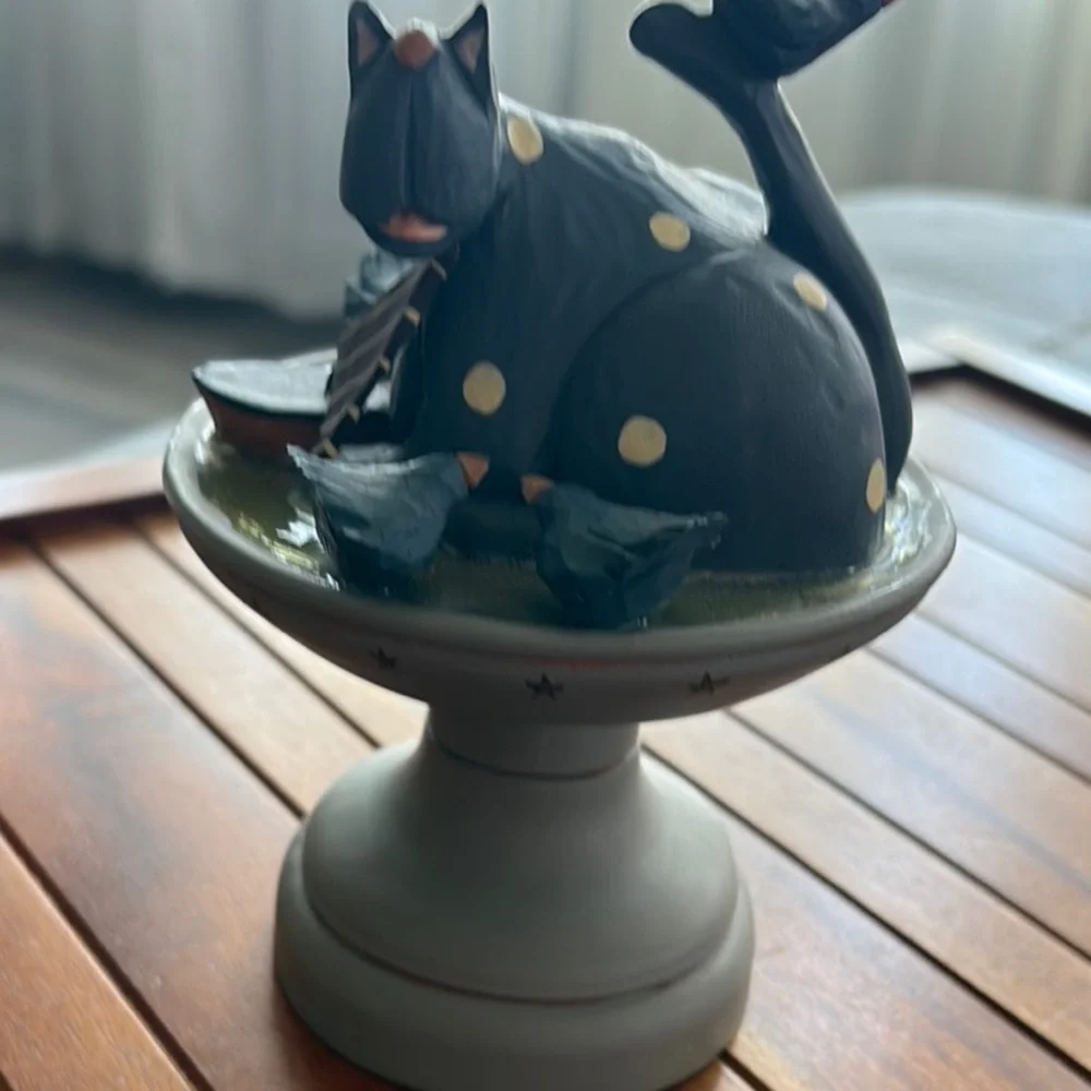 Vtg Williraye Studio WW1317 2000 Cat with Sailboat in Birdbath Folk Art Figurine